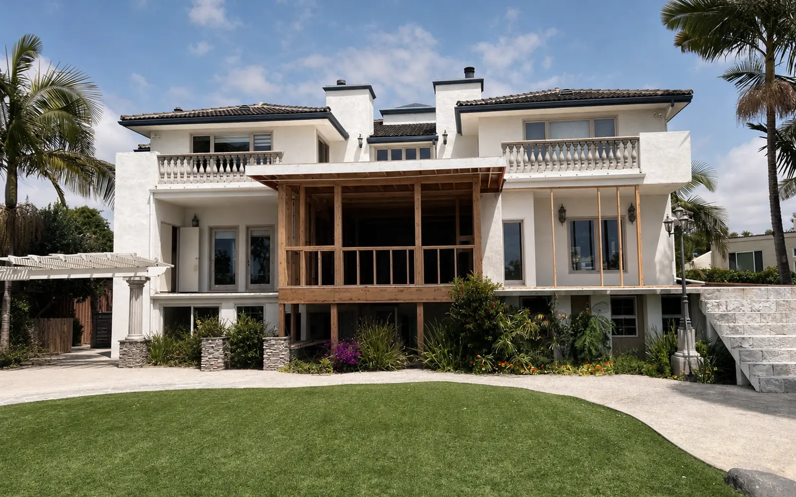 Exposed wood-framed addition tied into an existing San Diego home